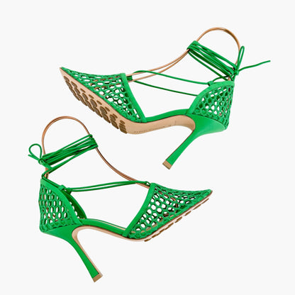 Bottega Veneta Stretch Lace-Up Sandals in Green Size 38