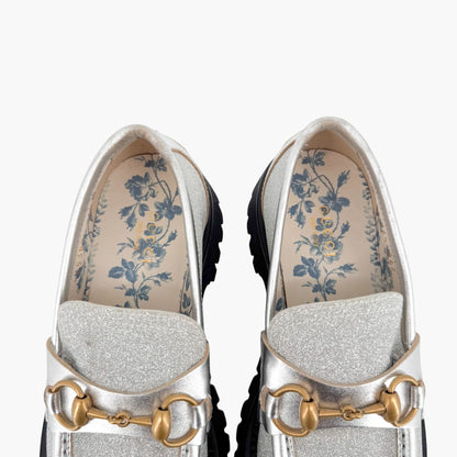 Gucci Harald Horsebit Lug Sole Loafers in Mini Diamond Storm (Silver Glitter) Size 36.5