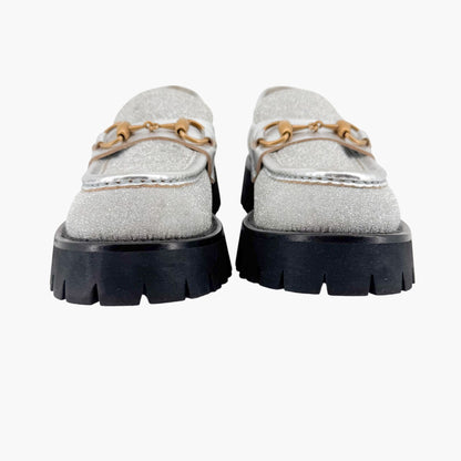 Gucci Harald Horsebit Lug Sole Loafers in Mini Diamond Storm (Silver Glitter) Size 36.5