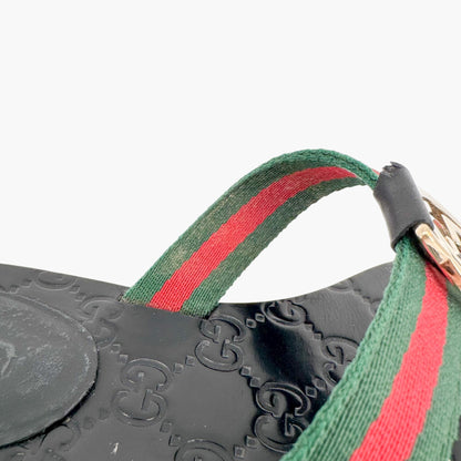 Gucci Interlocking G Web Stripe Thong Sandals in Black GG Monogram Leather Size 37