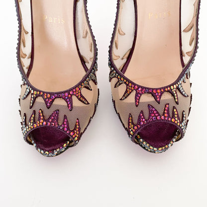 Christian Louboutin Maralena 120 Crystal-Embellished Pumps in Maroon Size 36.5