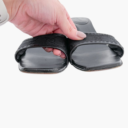 Gucci Block Heel Slide Sandal in Black GG Canvas Size 10