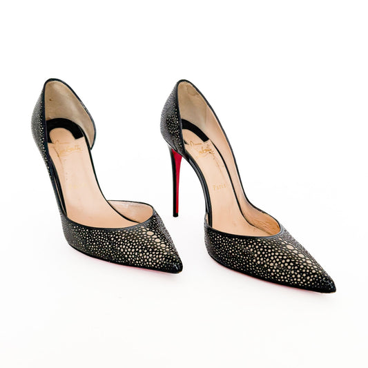 Christian Louboutin Galupump 100 in Black Patent & Nude Suede Size 39.5