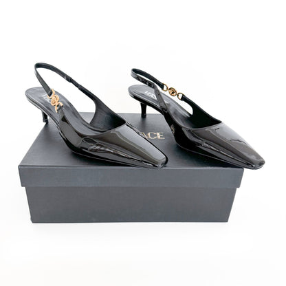 Versace Medusa '95 Slingback Pumps in Black Patent Leather Size 38