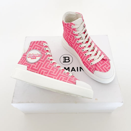 Balmain Barbie B Court Monogram High Top Sneakers Size 36