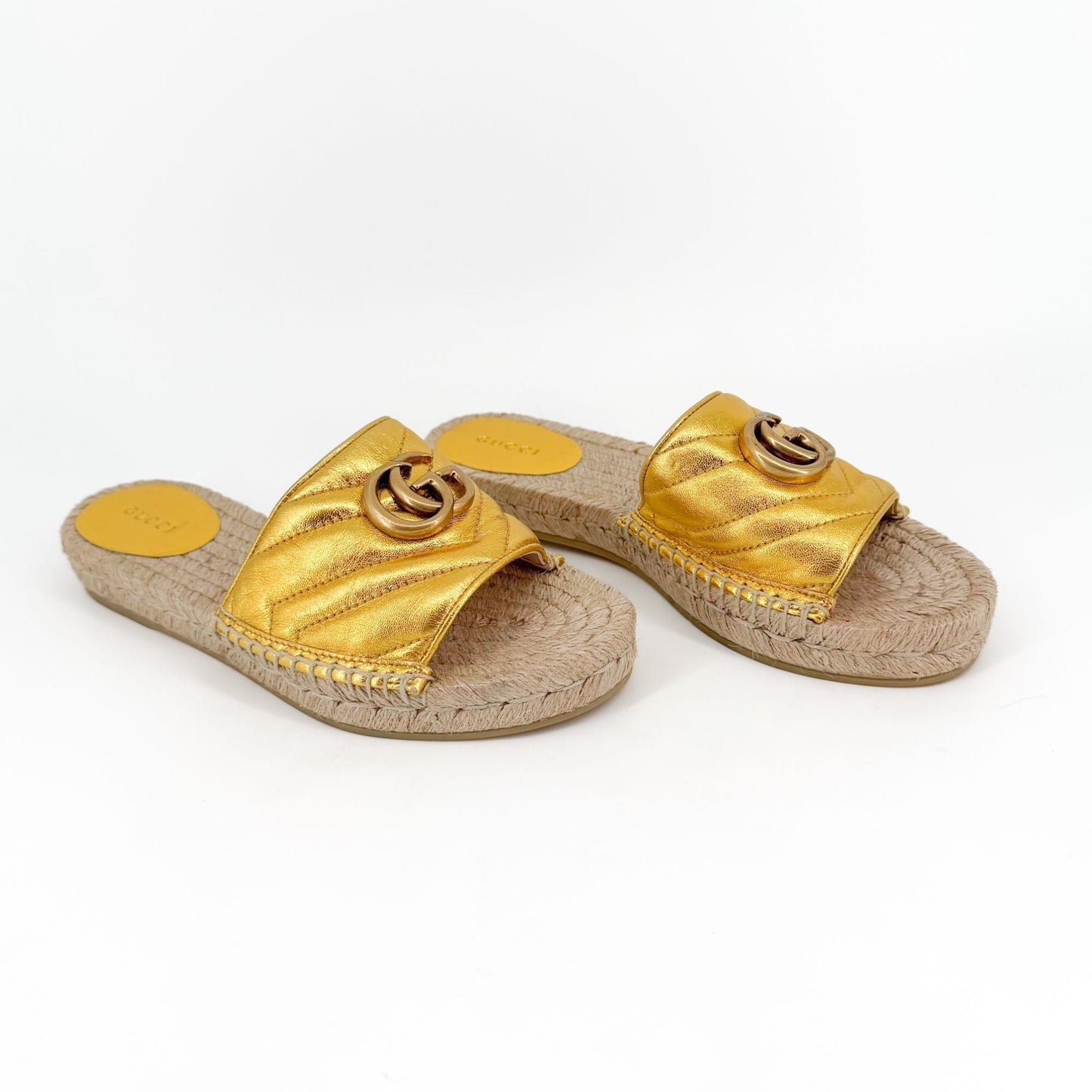 Gucci GG Espadrille Slide Sandals Gold Size 37