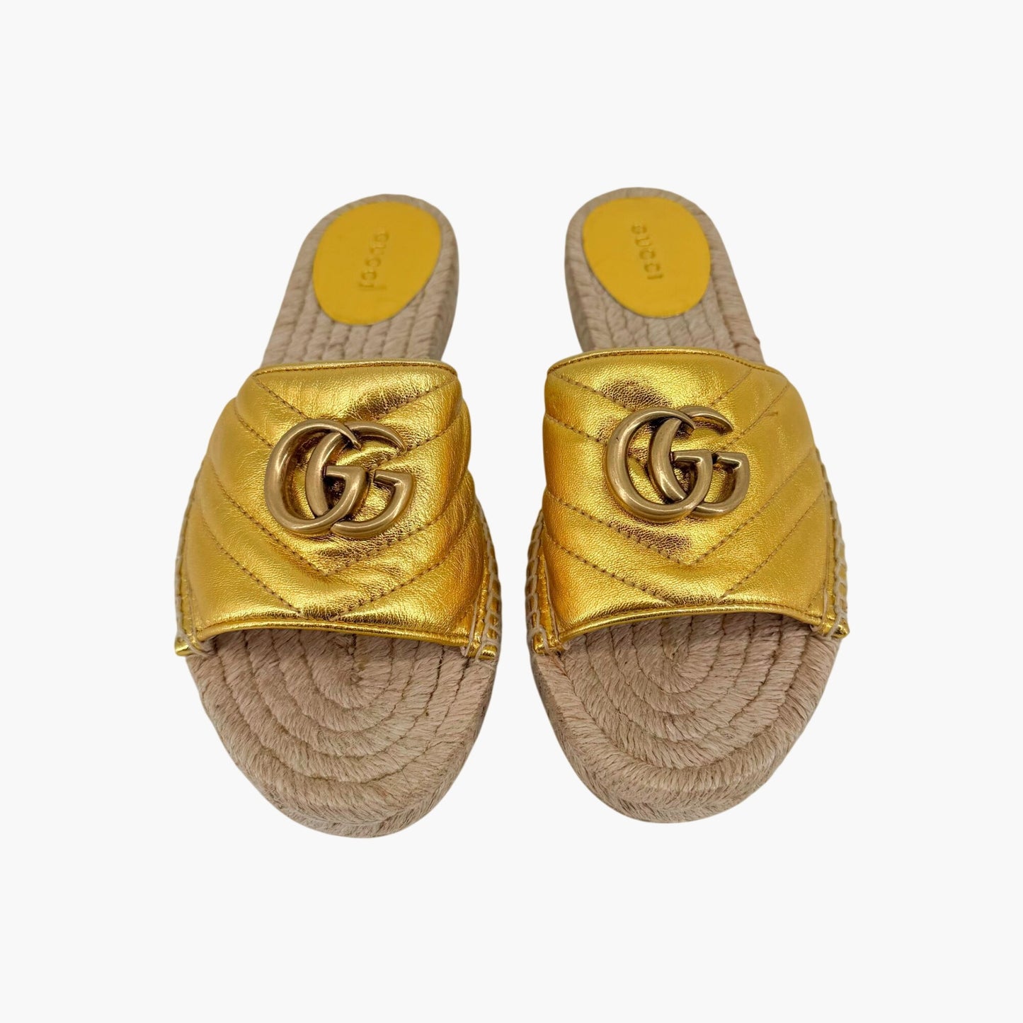 Gucci GG Espadrille Slide Sandals Gold Size 37