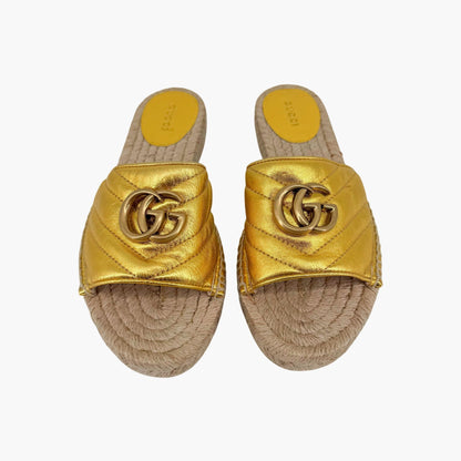 Gucci GG Espadrille Slide Sandals Gold Size 37