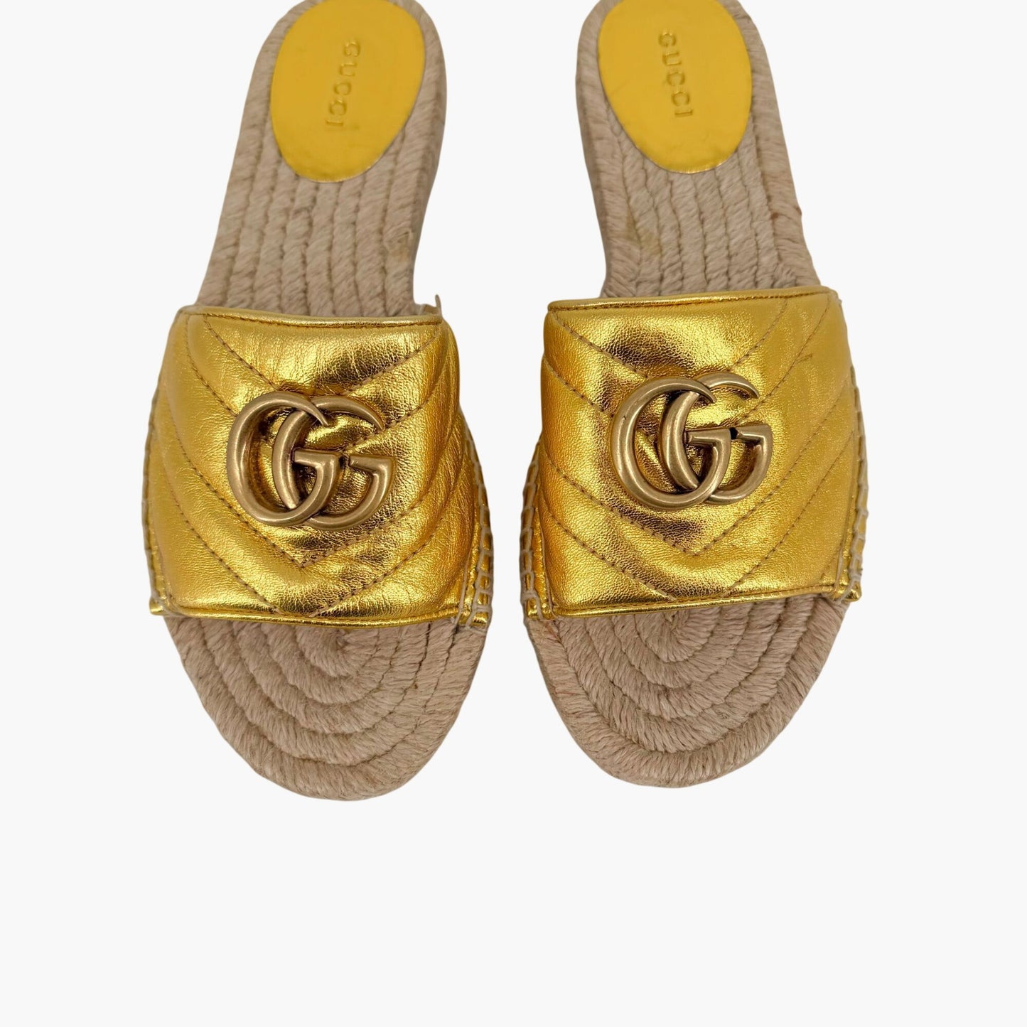 Gucci GG Espadrille Slide Sandals Gold Size 37