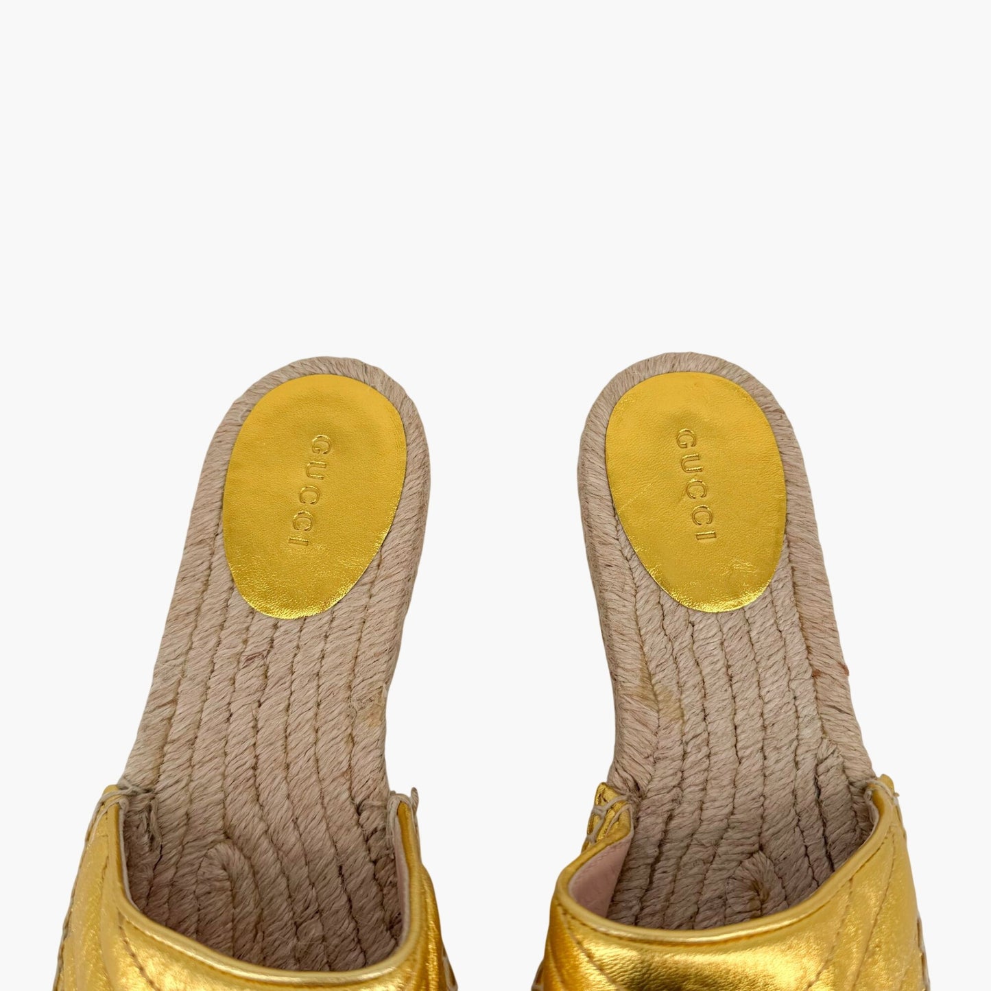 Gucci GG Espadrille Slide Sandals Gold Size 37