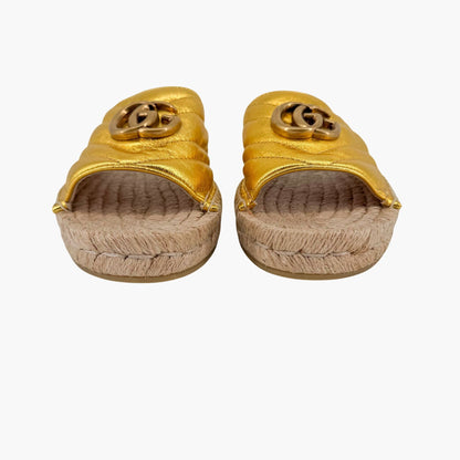 Gucci GG Espadrille Slide Sandals Gold Size 37