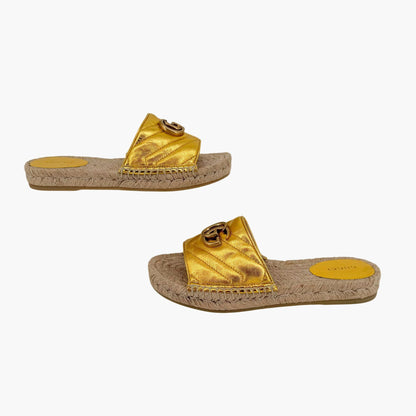 Gucci GG Espadrille Slide Sandals Gold Size 37