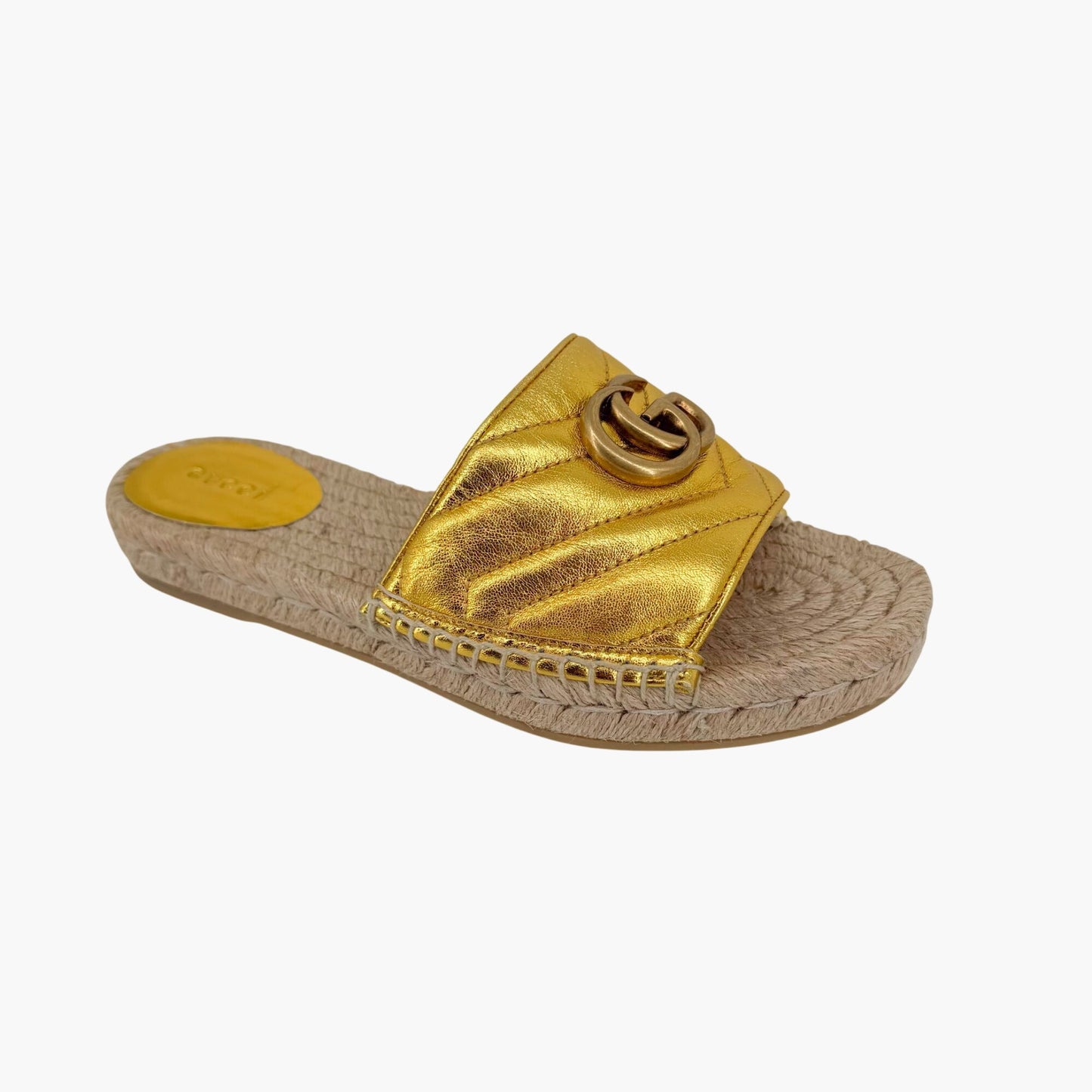Gucci GG Espadrille Slide Sandals Gold Size 37
