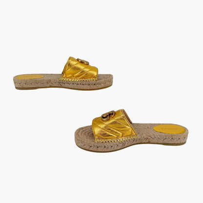 Gucci GG Espadrille Slide Sandals Gold Size 37