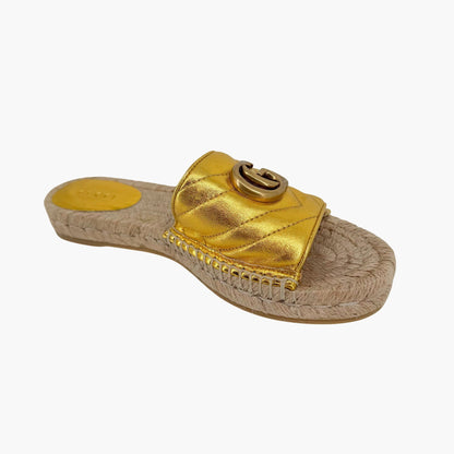 Gucci GG Espadrille Slide Sandals Gold Size 37
