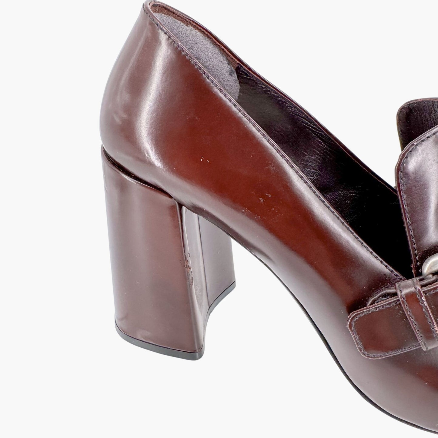 Prada Fringe Buckle Loafer Pumps in Burgundy Red Leather Size 40