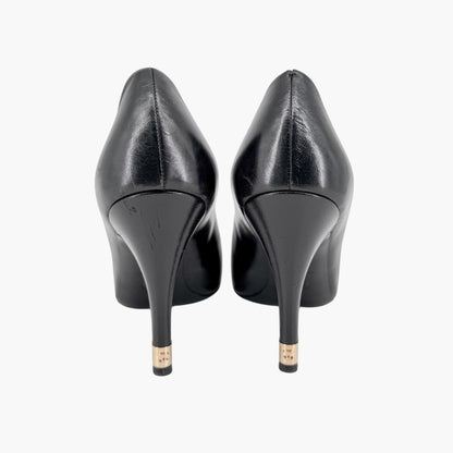 Chanel Peep Toe CC Pearl Heel Pumps Black Size 38