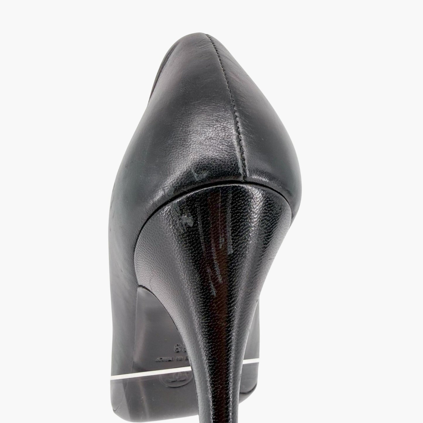 Chanel Peep Toe CC Pearl Heel Pumps Black Size 38