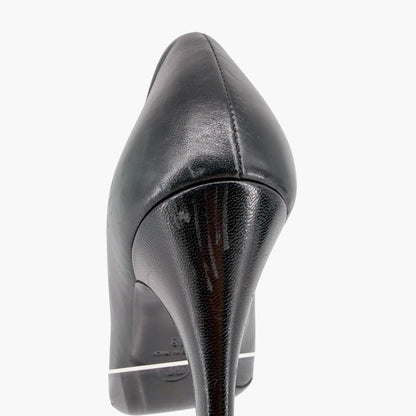 Chanel Peep Toe CC Pearl Heel Pumps Black Size 38