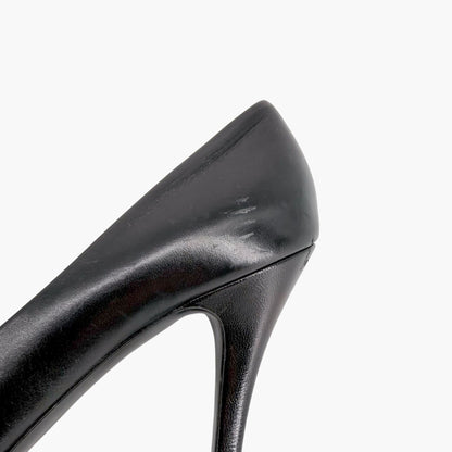 Chanel Peep Toe CC Pearl Heel Pumps Black Size 38
