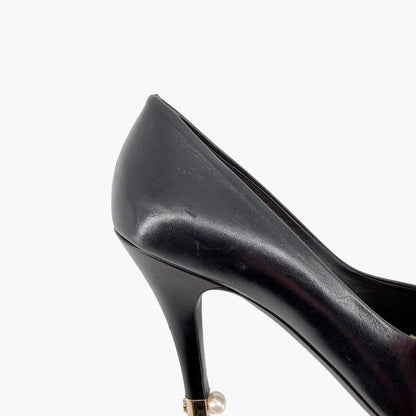 Chanel Peep Toe CC Pearl Heel Pumps Black Size 38