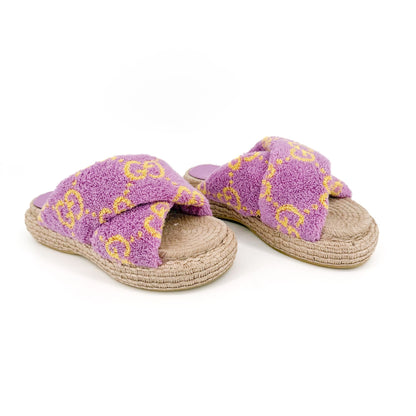 Gucci GG Terry Platform Slide Sandals Lilac Size 38.5