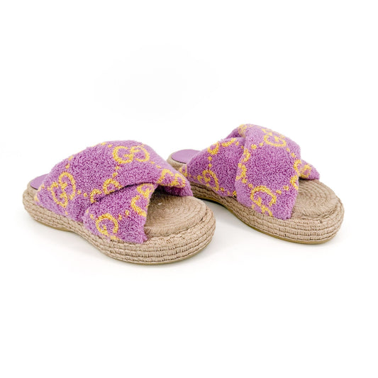 Gucci GG Terry Platform Slide Sandals Lilac Size 38.5