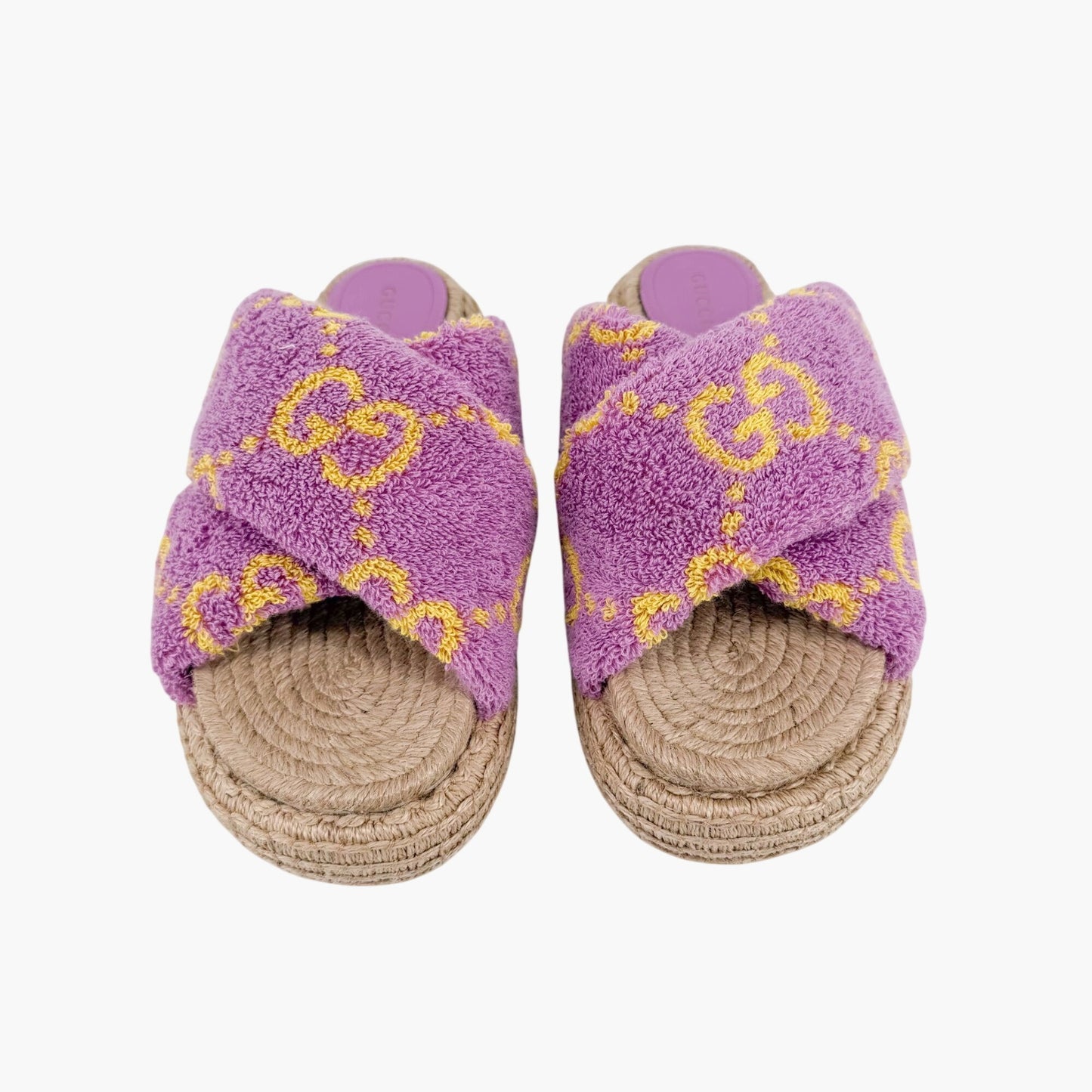 Gucci GG Terry Platform Slide Sandals Lilac Size 38.5
