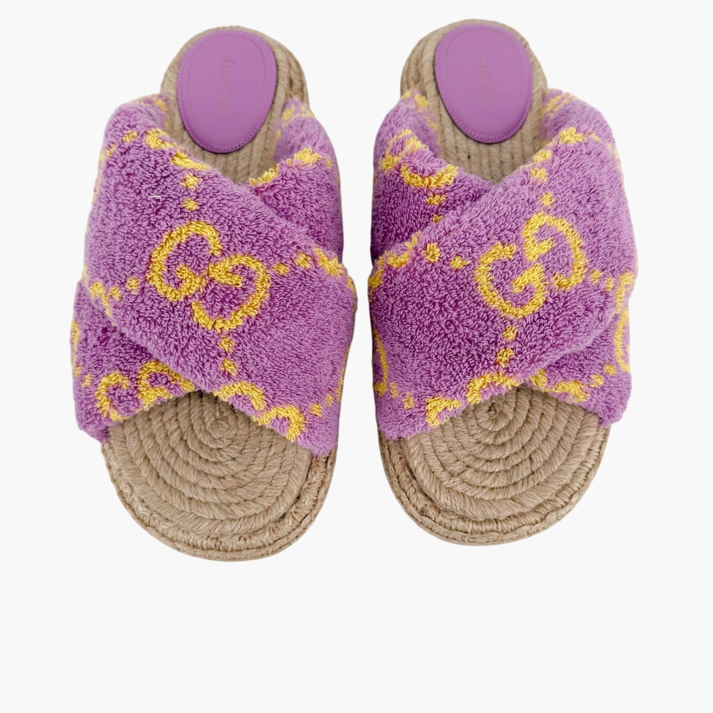 Gucci GG Terry Platform Slide Sandals Lilac Size 38.5