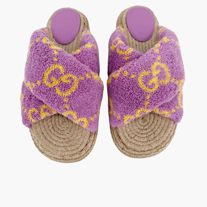 Gucci GG Terry Platform Slide Sandals Lilac Size 38.5