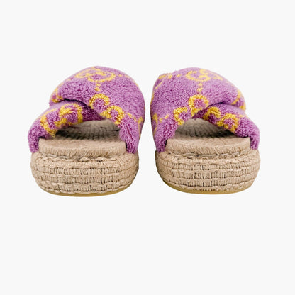 Gucci GG Terry Platform Slide Sandals Lilac Size 38.5