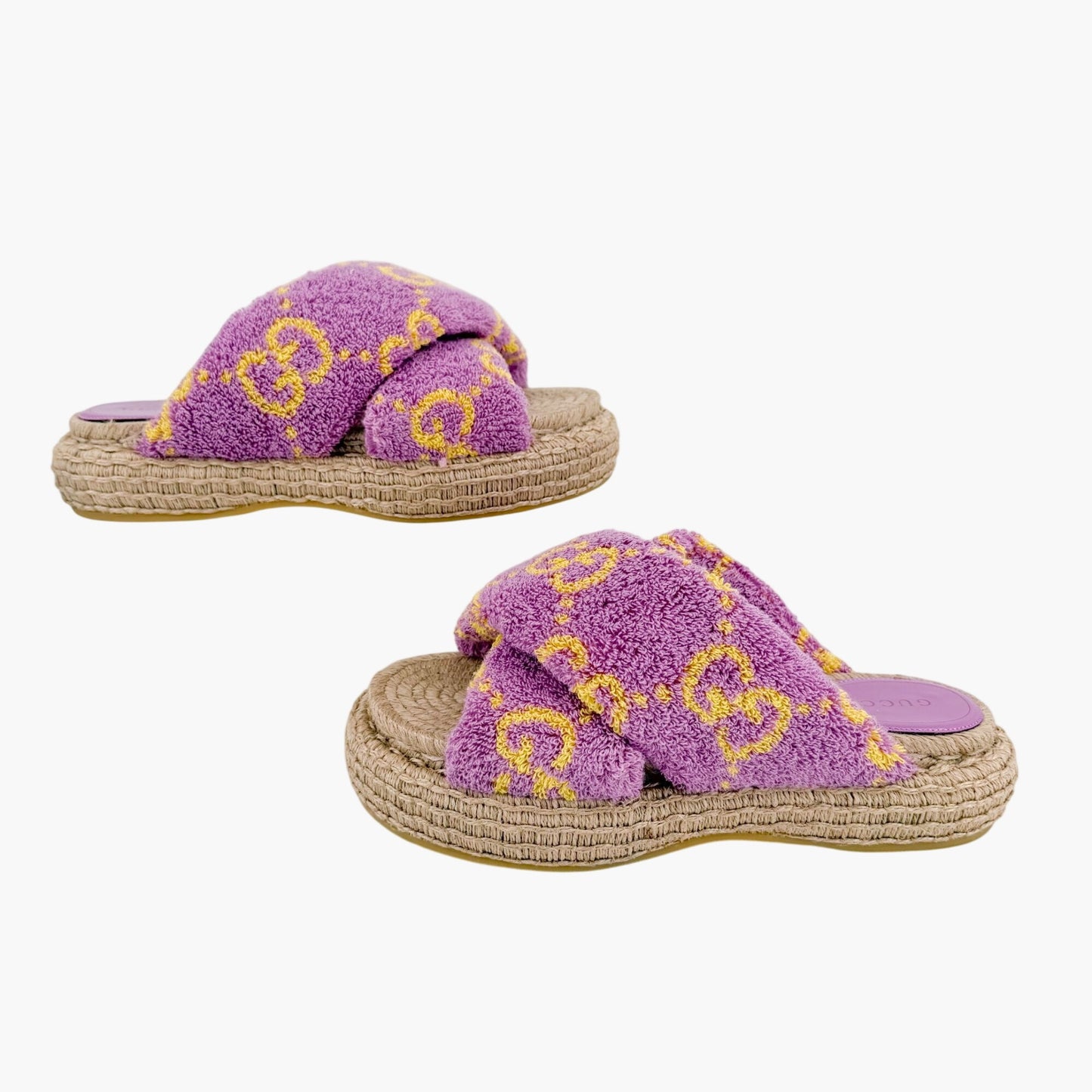 Gucci GG Terry Platform Slide Sandals Lilac Size 38.5