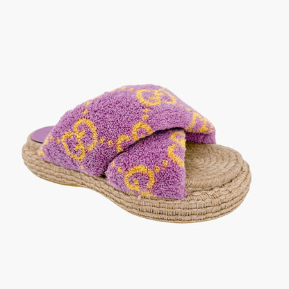 Gucci GG Terry Platform Slide Sandals Lilac Size 38.5