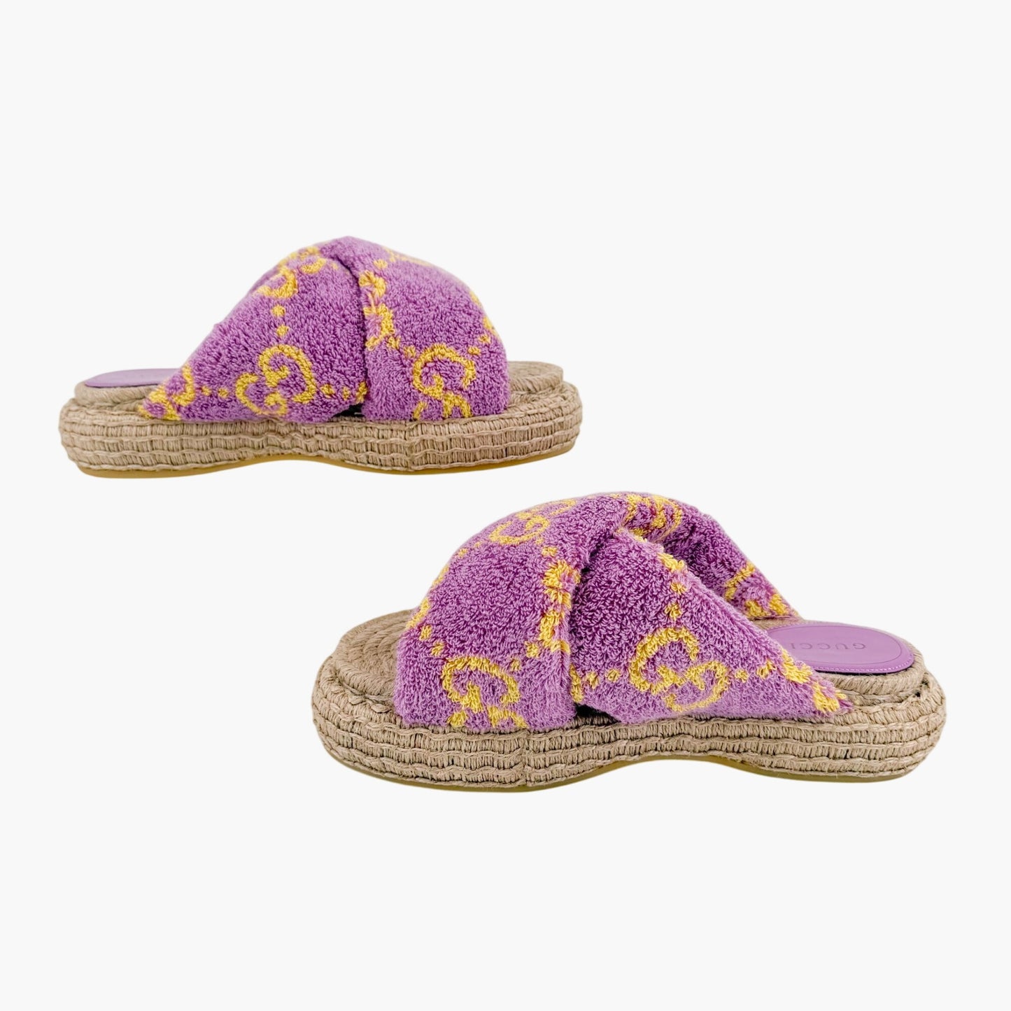 Gucci GG Terry Platform Slide Sandals Lilac Size 38.5