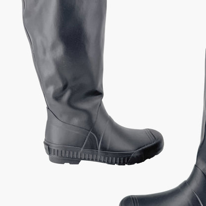Burberry Freddie Over The Knee Rain Boots in Black Rubber & Vintage Check Size 37