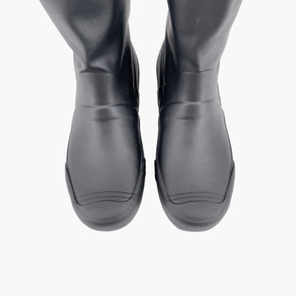 Burberry Freddie Over The Knee Rain Boots in Black Rubber & Vintage Check Size 37