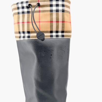 Burberry Freddie Over The Knee Rain Boots in Black Rubber & Vintage Check Size 37