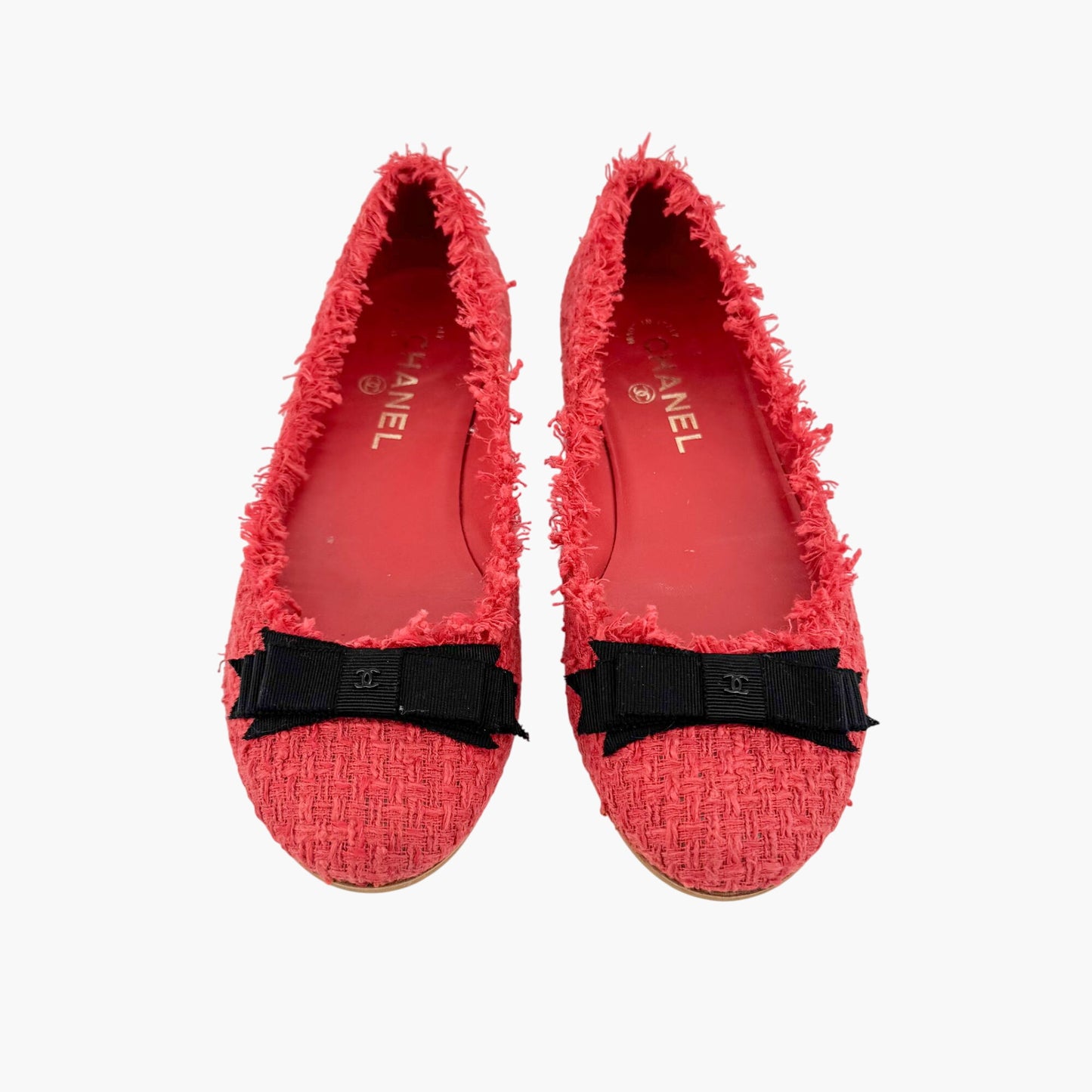 Chanel Chanel CC Bow Ballet Flats in Red Tweed Size 37