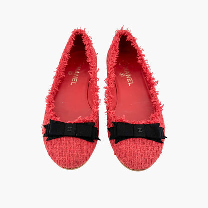 Chanel Chanel CC Bow Ballet Flats in Red Tweed Size 37