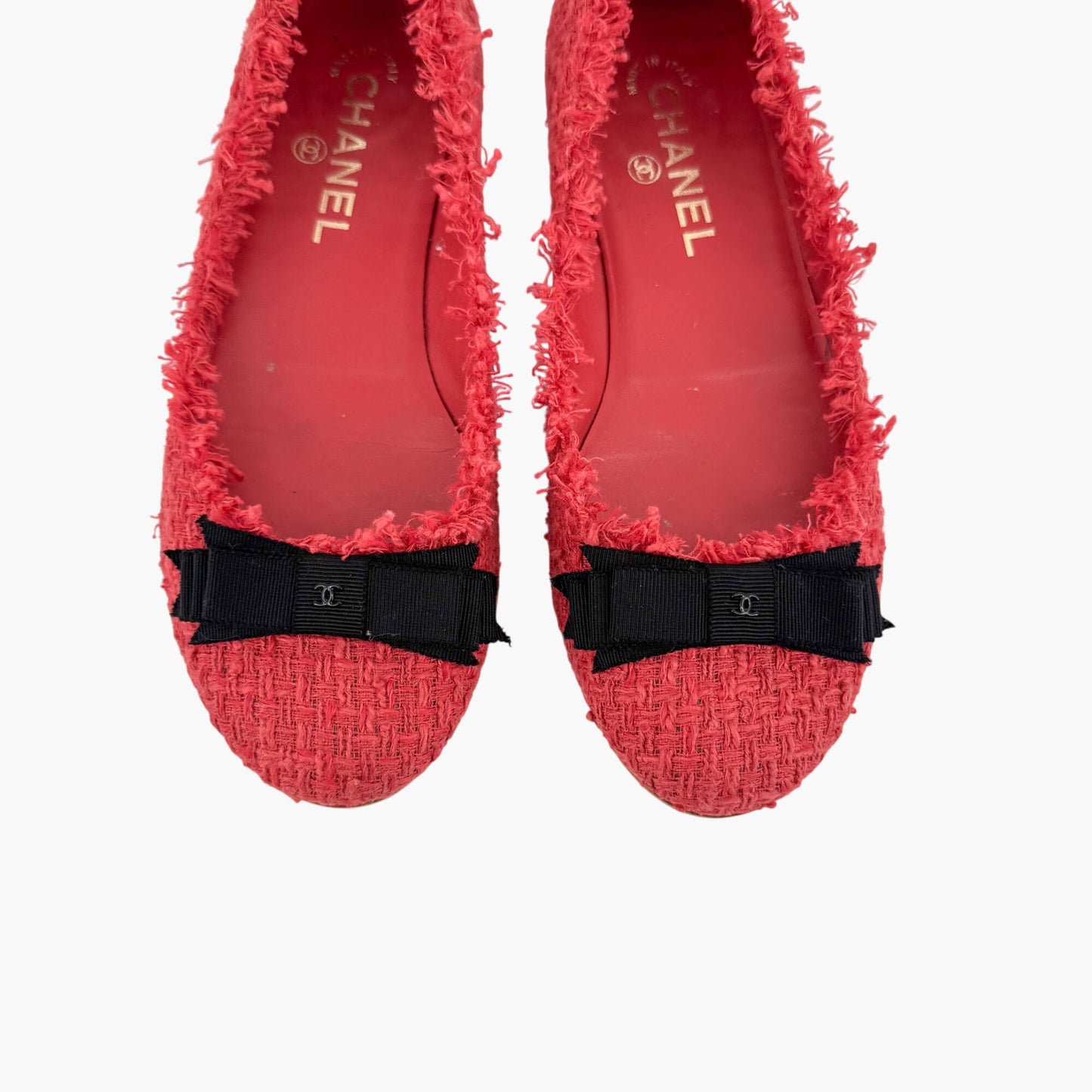 Chanel Chanel CC Bow Ballet Flats in Red Tweed Size 37