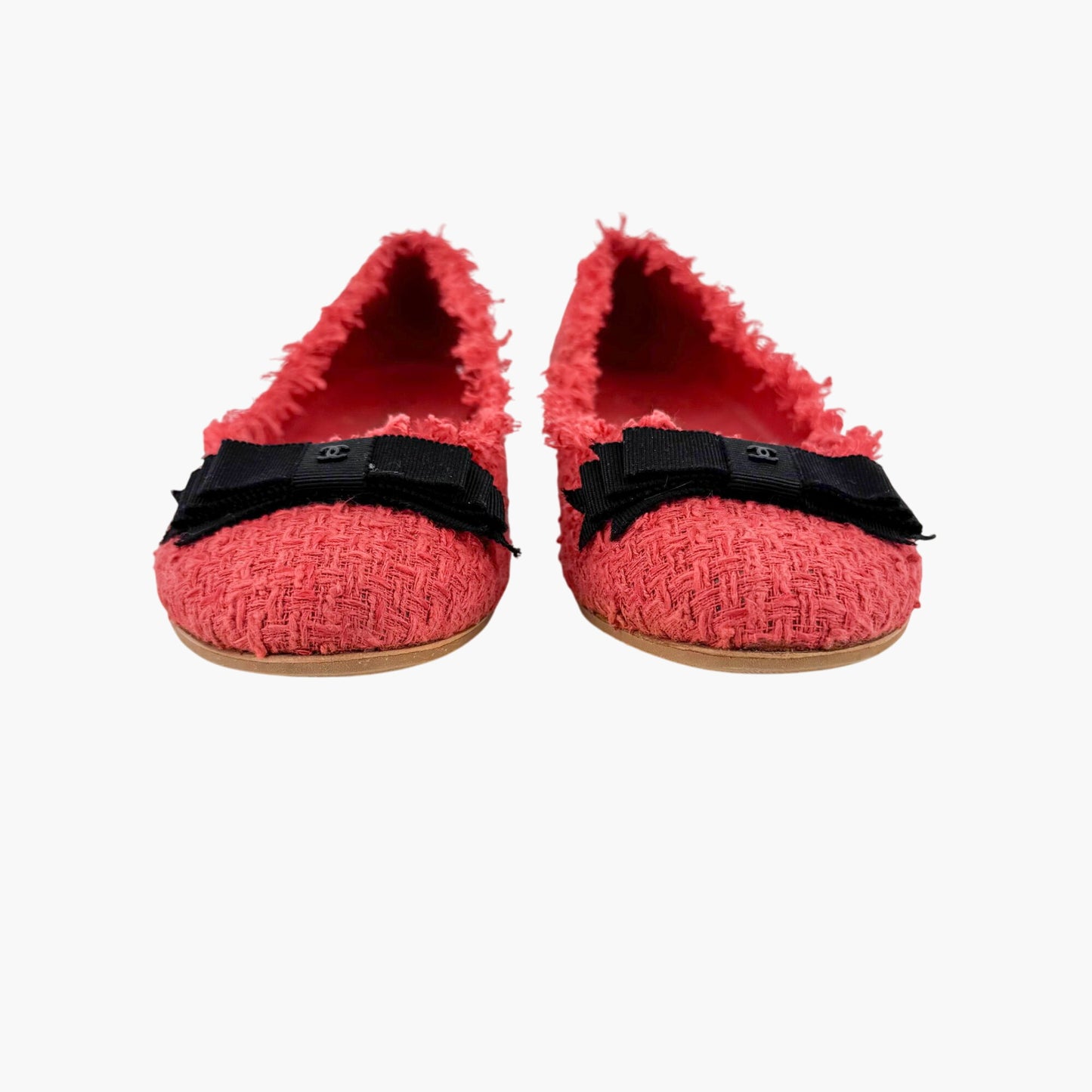 Chanel Chanel CC Bow Ballet Flats in Red Tweed Size 37