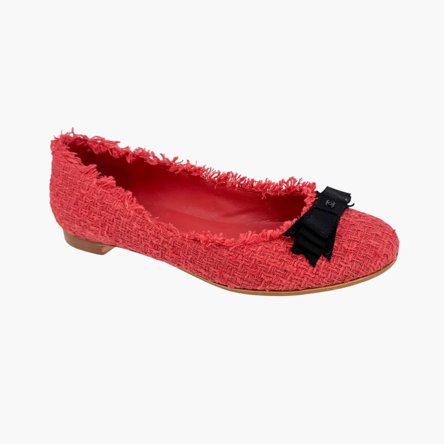 Chanel Chanel CC Bow Ballet Flats in Red Tweed Size 37
