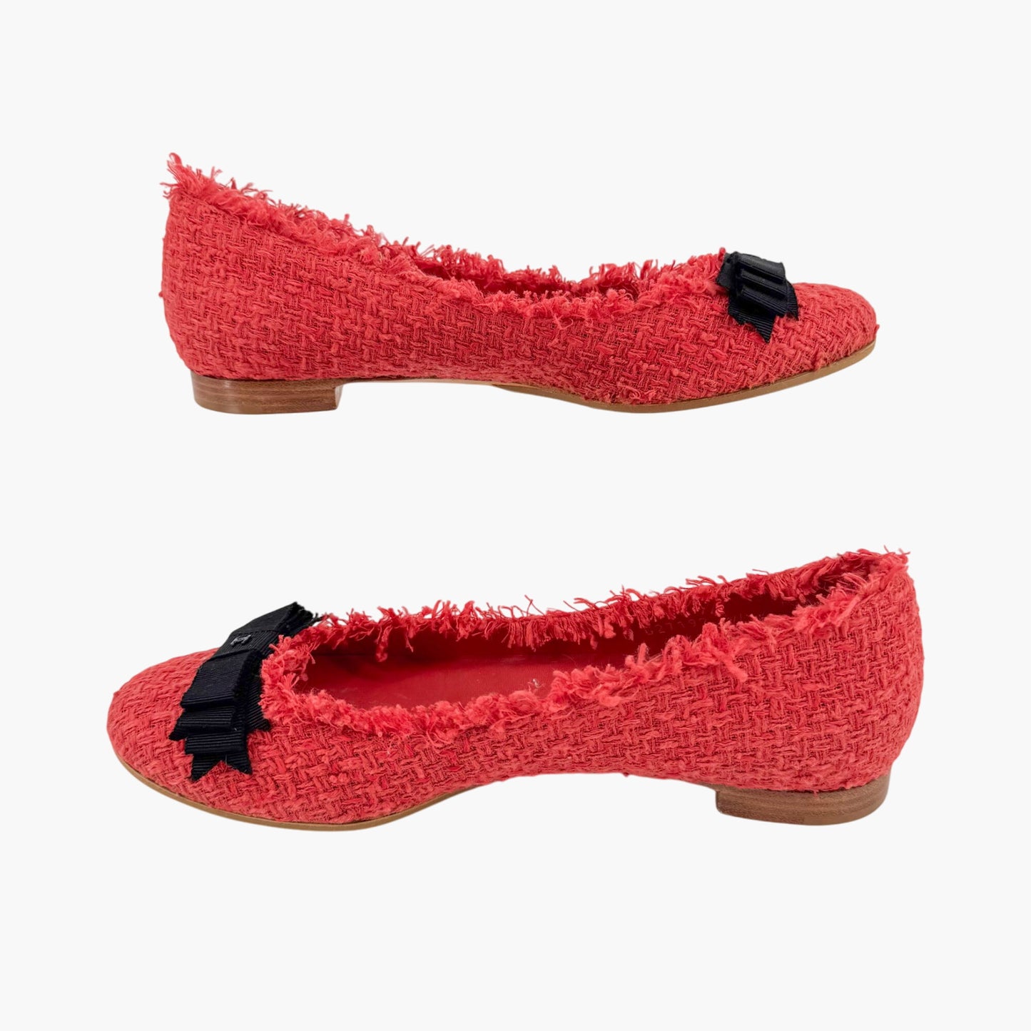 Chanel Chanel CC Bow Ballet Flats in Red Tweed Size 37