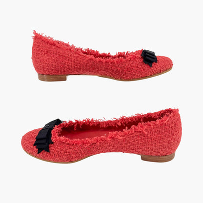 Chanel Chanel CC Bow Ballet Flats in Red Tweed Size 37