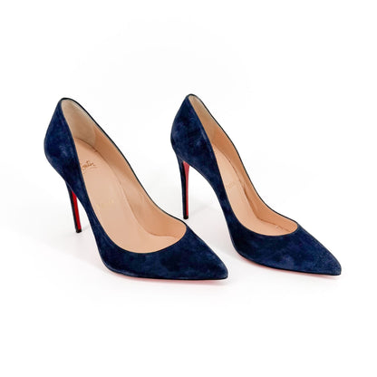 Christian Louboutin Pigalle Follies 100 Pumps Navy Suede Size 36.5