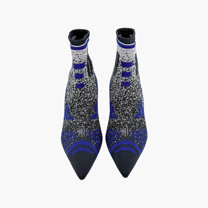 Prada Stretch Knit Logo Sock Booties Black Blue Size 37