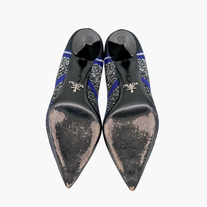 Prada Stretch Knit Logo Sock Booties Black Blue Size 37