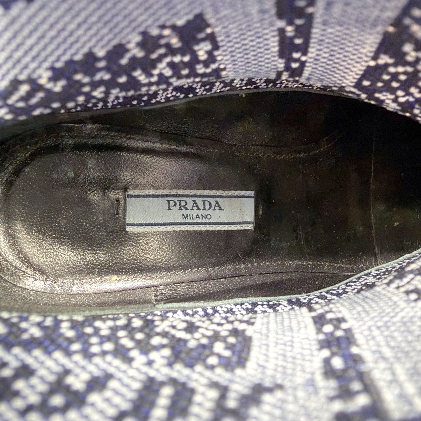 Prada Stretch Knit Logo Sock Booties Black Blue Size 37