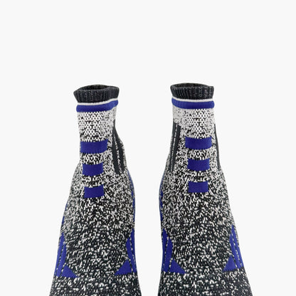 Prada Stretch Knit Logo Sock Booties Black Blue Size 37