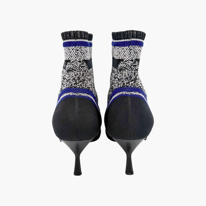 Prada Stretch Knit Logo Sock Booties Black Blue Size 37